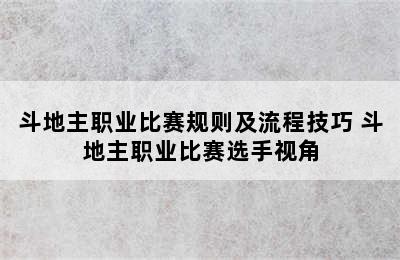 斗地主职业比赛规则及流程技巧 斗地主职业比赛选手视角